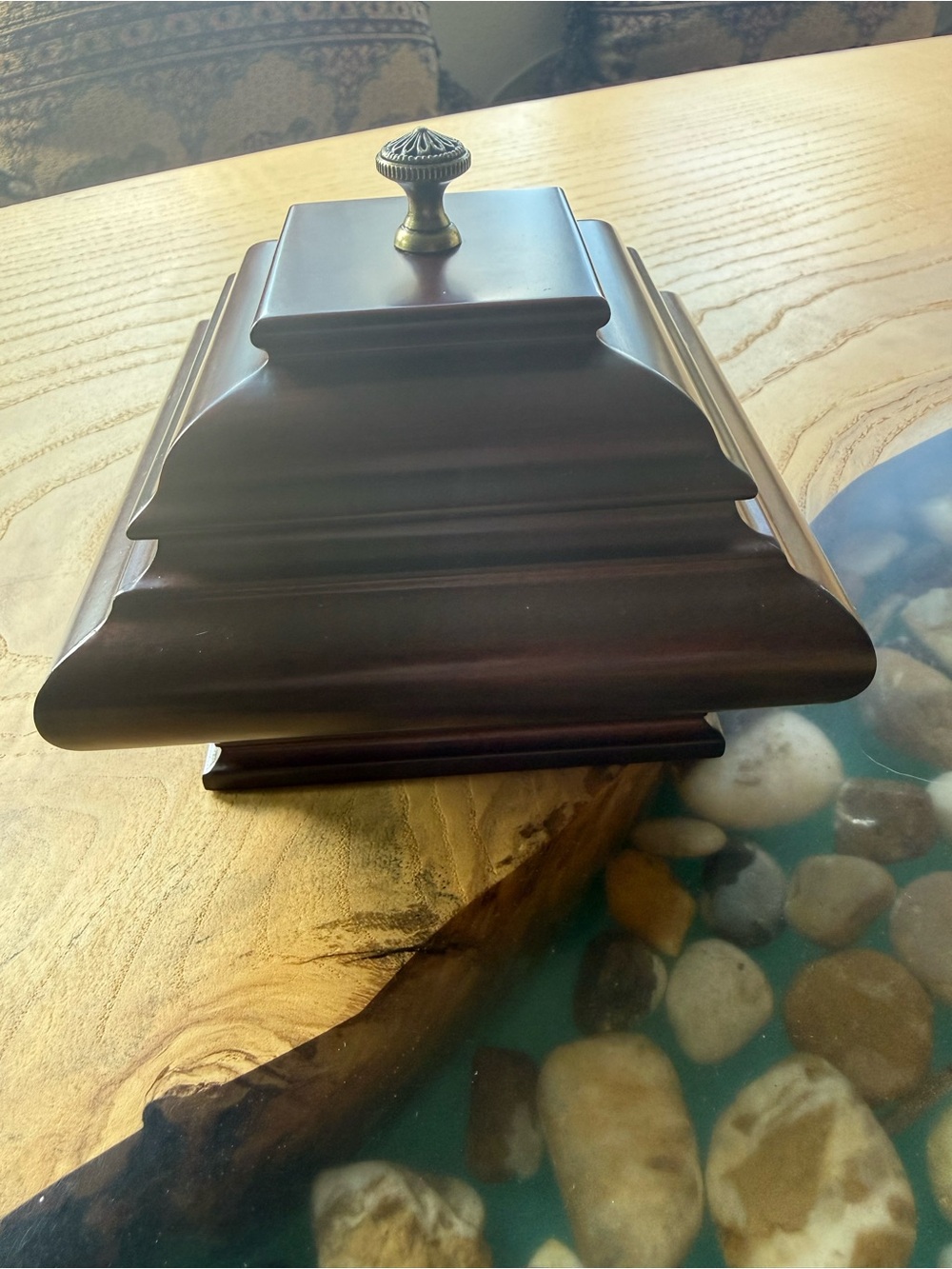 Bombay Brown Wood Vanity Mucical Box with Brass Knob